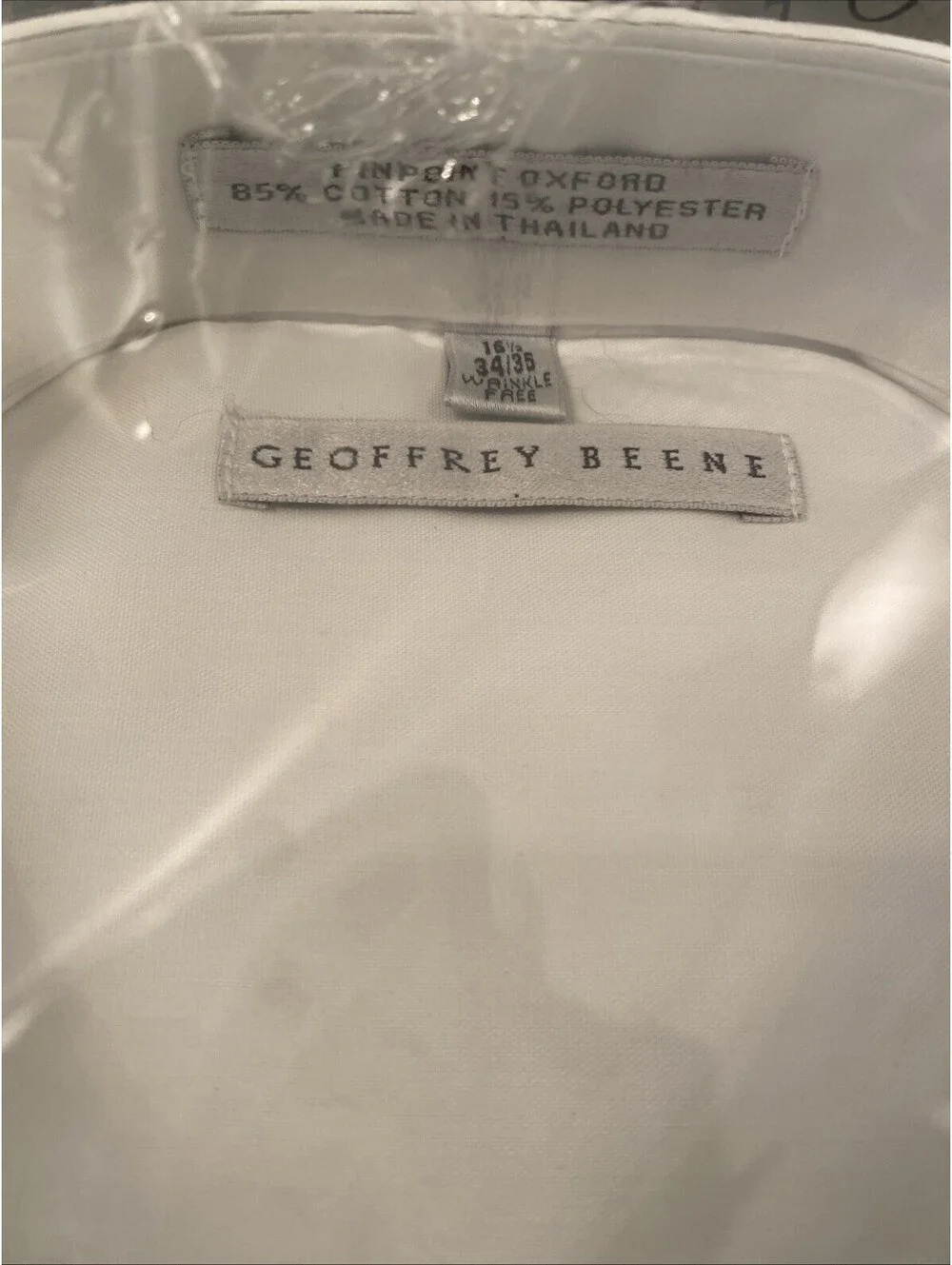 New Geoffrey Beene Men’s Shirt 16.5-34/35 White Pinpoint Oxford Wrinkle Free